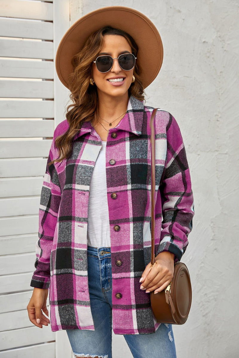 Plaid Dropped Shoulder Pocketed Shirt Jacket - Bakers Shoes store