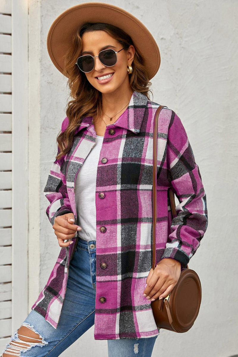 Plaid Dropped Shoulder Pocketed Shirt Jacket - Bakers Shoes store