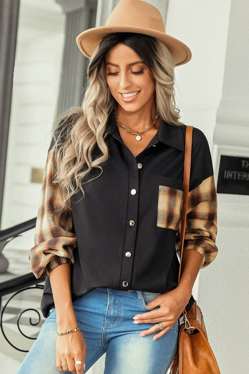 Plaid Dropped Shoulder Shirt with Breast Pocket - Bakers Shoes store