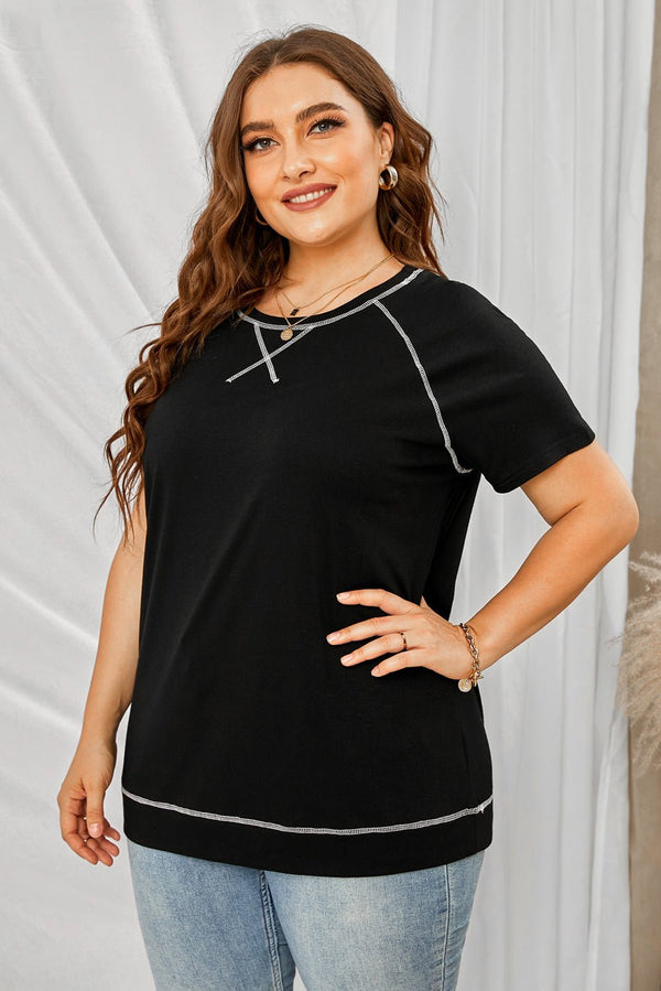 Plus Size Contrast Stitching Crewneck Tee - Bakers Shoes store