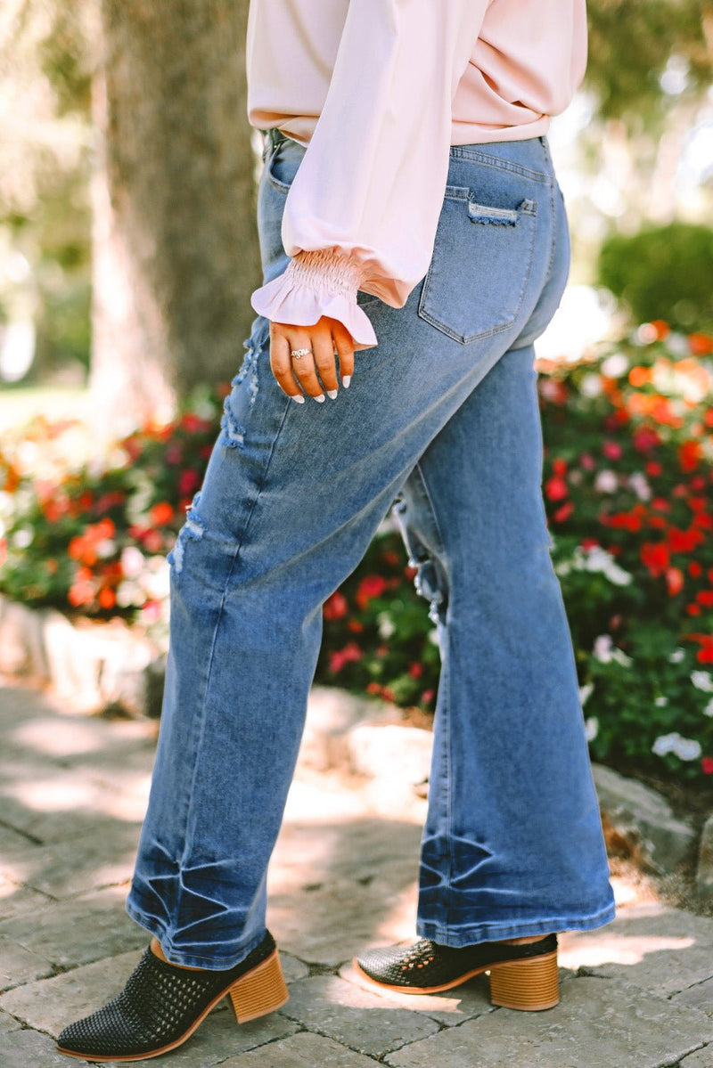 Plus Size Distressed Flare Jeans with Pockets - Bakers Shoes store