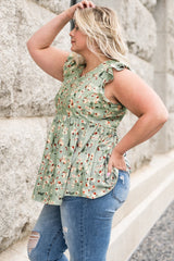 Plus Size Floral Flutter Sleeve Peplum Top - Bakers Shoes store