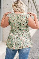 Plus Size Floral Flutter Sleeve Peplum Top - Bakers Shoes store