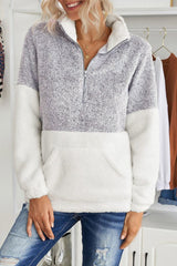 Plus Size Half Zipper Fleece Sweatshirt with Pocket - Bakers Shoes store
