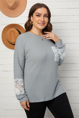 Plus Size Lace Waffle Knit Blouse - Bakers Shoes store