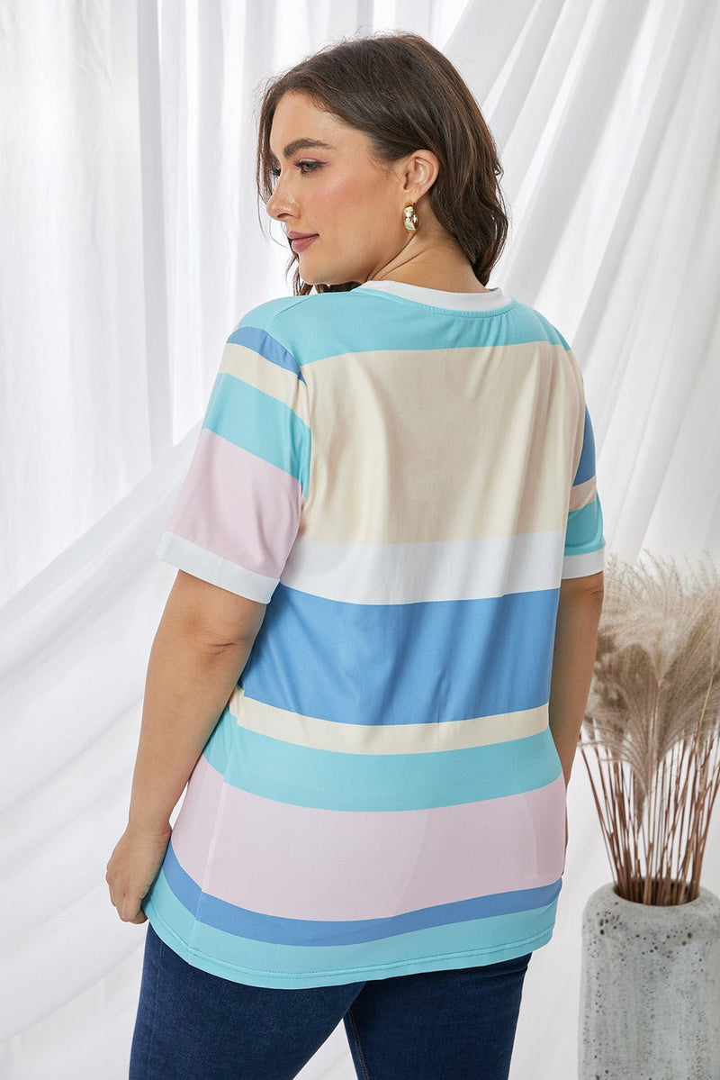 Plus Size Pastel Striped Crew Neck Top - Bakers Shoes store