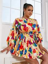 Plus Size Printed Mini Dress with Braided Belt - Bakers Shoes store