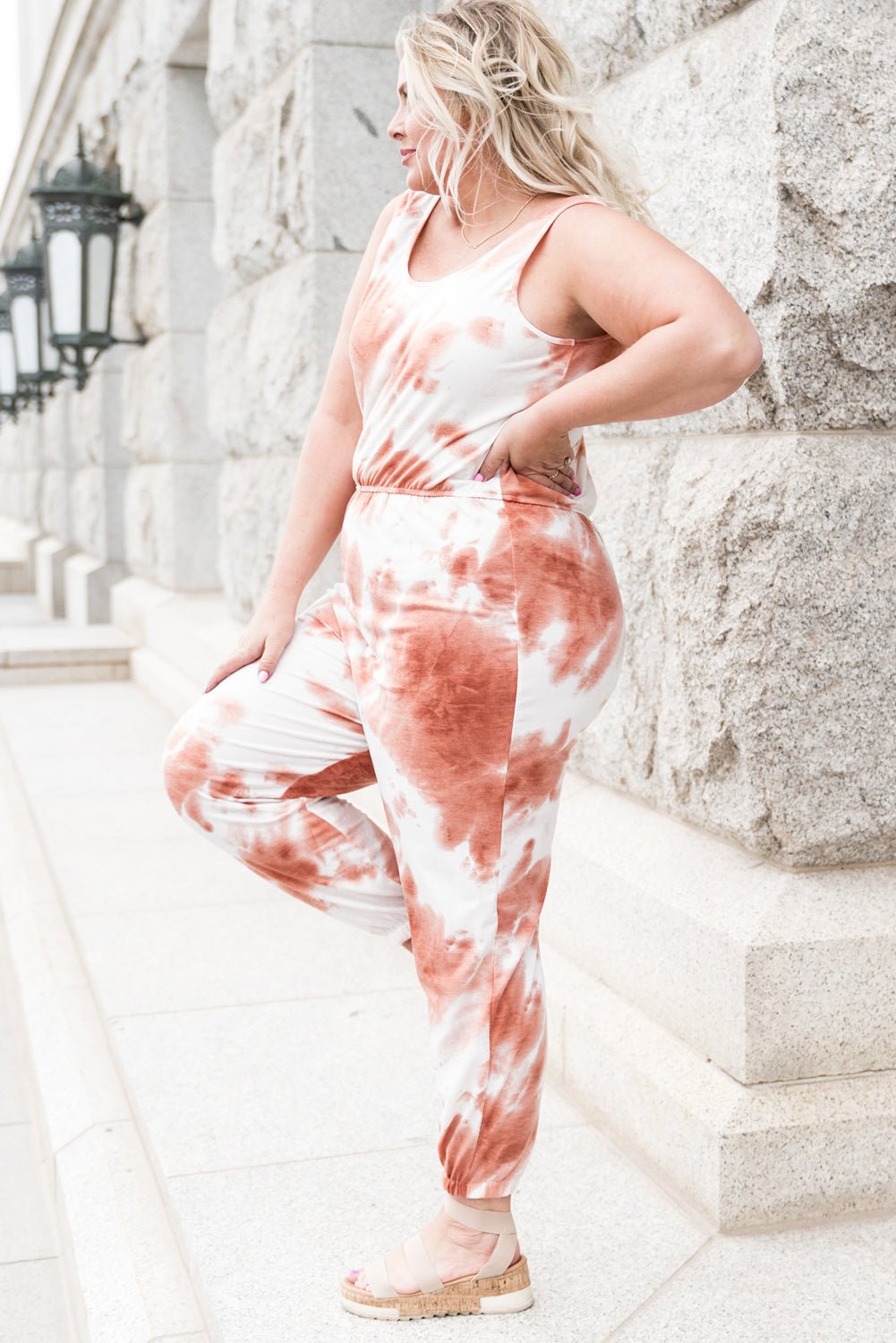 Plus Size Tie-Dye Sleeveless Round Neck Jumpsuit - Bakers Shoes store