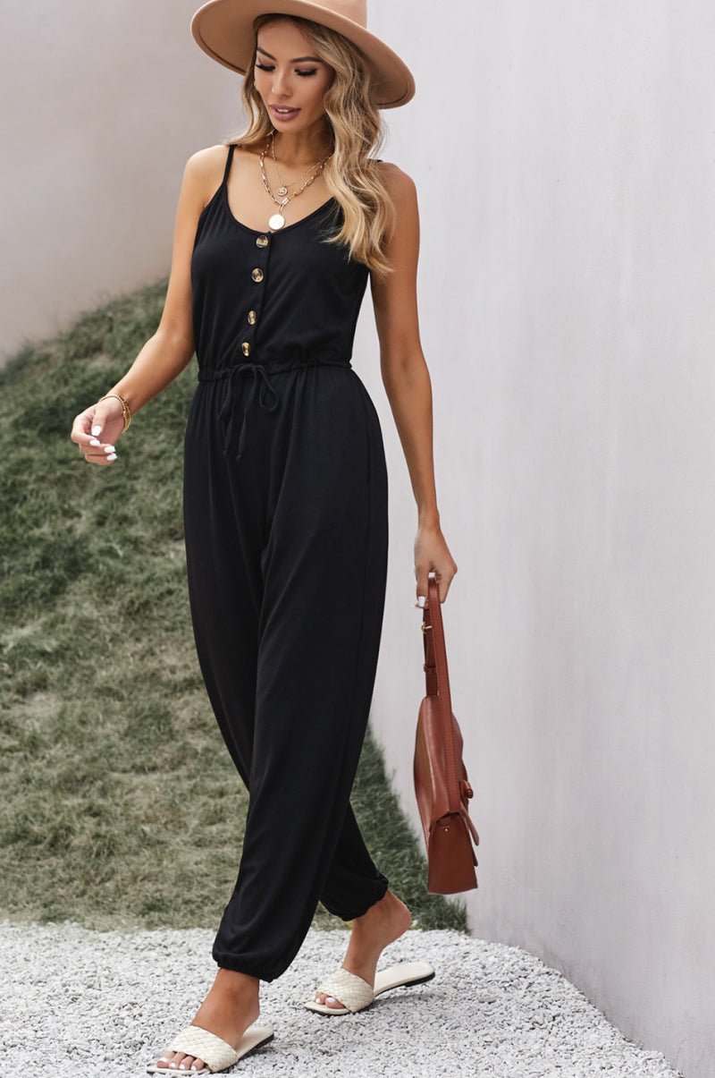 Pocketed Tie-Waist Jumpsuit - Bakers Shoes store