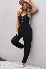 Pocketed Tie-Waist Jumpsuit - Bakers Shoes store