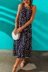 Polka Dot Belted Sleeveless Tiered Maxi Dress - Bakers Shoes store