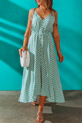 Polka Dot Buttoned Front Slit Maxi Dress - Bakers Shoes store