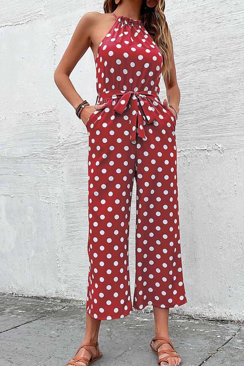 Polka Dot Grecian Wide Leg Jumpsuit - Bakers Shoes store