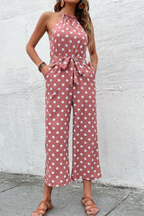 Polka Dot Grecian Wide Leg Jumpsuit - Bakers Shoes store