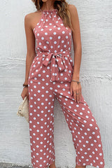 Polka Dot Grecian Wide Leg Jumpsuit - Bakers Shoes store