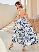 Printed Backless Tie Shoulder Maxi Dress - Bakers Shoes store