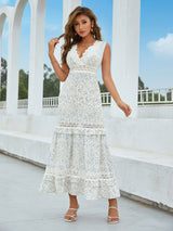Printed Lace Detail Tiered Maxi Dress - Bakers Shoes store