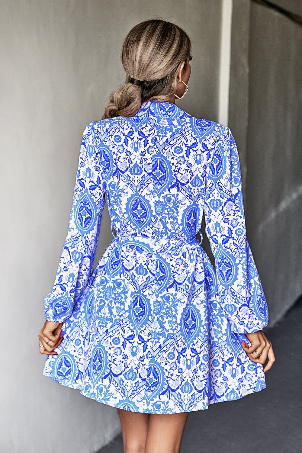 Printed Long Sleeve Belted Shirt Dress - Bakers Shoes store
