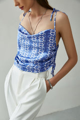 Printed Side Drawstring Tie-Shoulder Cami - Bakers Shoes store