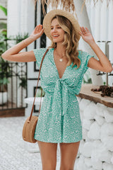 Printed Tie Front Plunge Romper - Bakers Shoes store