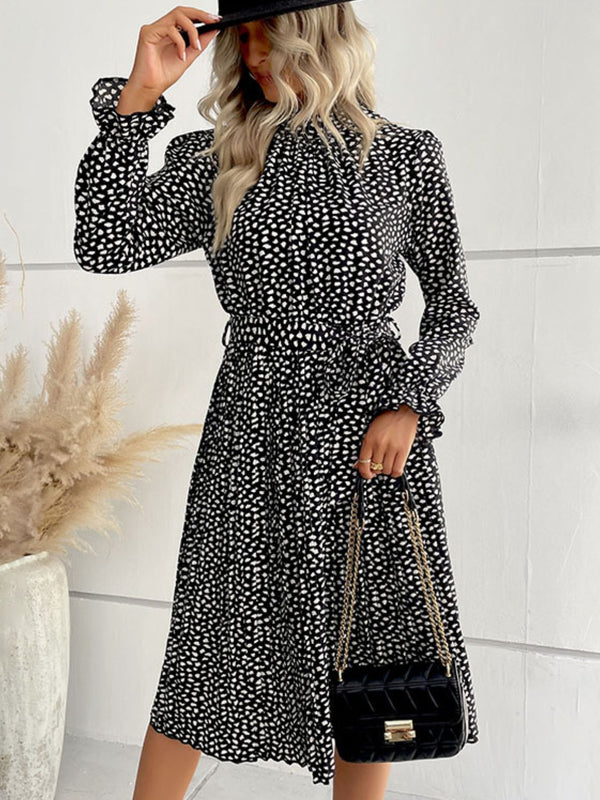 Printed Tie-Waist Flounce Sleeve Keyhole Midi Dress - Bakers Shoes store