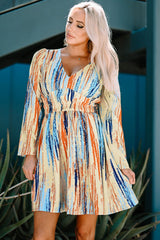 Printed V-Neck Long Puff Sleeve Mini Dress - Bakers Shoes store