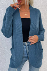 Ribbed Trim Longline Cardigan with Pockets - Bakers Shoes store
