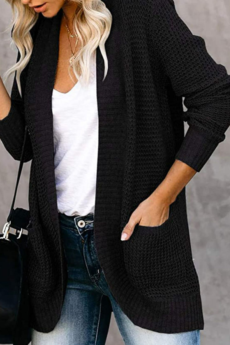 Ribbed Trim Longline Cardigan with Pockets - Bakers Shoes store