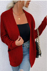 Ribbed Trim Longline Cardigan with Pockets - Bakers Shoes store