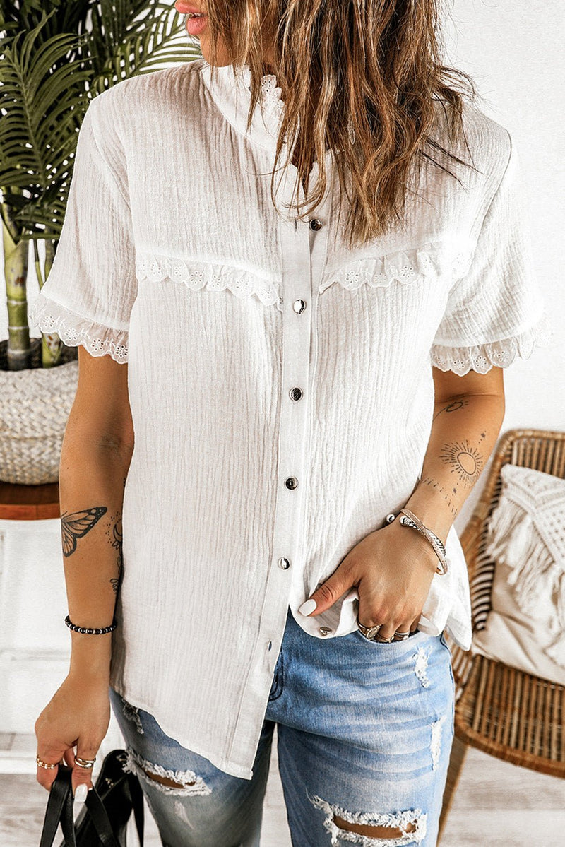 Scalloped Lace Trim Short Sleeve Shirt - Bakers Shoes store