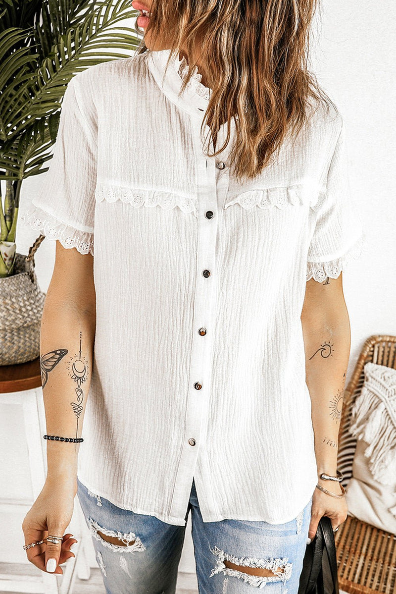 Scalloped Lace Trim Short Sleeve Shirt - Bakers Shoes store