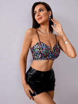 Sequin Spaghetti Strap Zip-Back Bustier - Bakers Shoes store