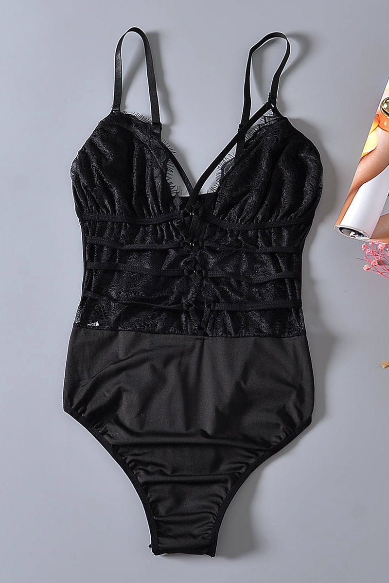 Sheer Lace up Bodysuit - Bakers Shoes store