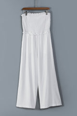 Smocked Frill Trim Strapless Wide Leg Jumpsuit - Bakers Shoes store