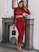 Snakeskin Print Crop Top and Pencil Skirt Set - Bakers Shoes store