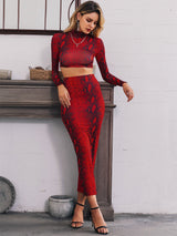 Snakeskin Print Crop Top and Pencil Skirt Set - Bakers Shoes store