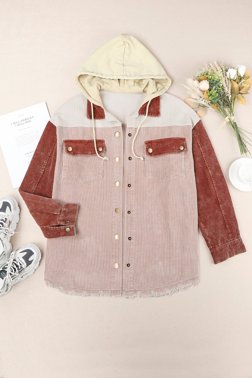 Snap Front Hooded Corduroy Shacket - Bakers Shoes store