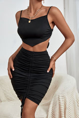 Spaghetti Strap Cropped Top and Ruched Skirt Set - Bakers Shoes store