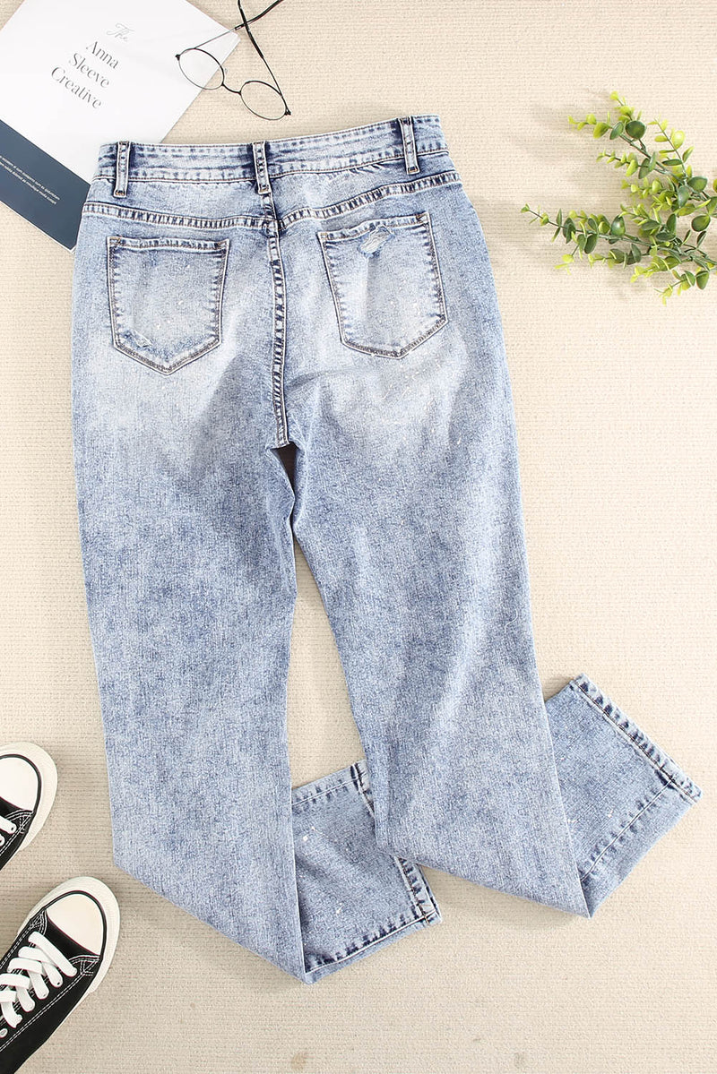 Splatter Distressed Acid Wash Jeans with Pockets - Bakers Shoes store