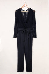 Spliced Lace Tie Waist Jumpsuit - Bakers Shoes store