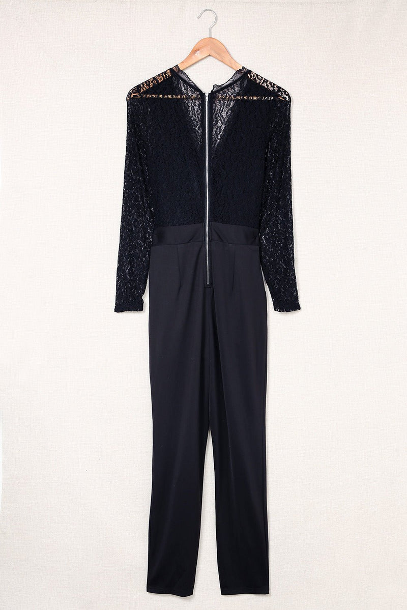 Spliced Lace Tie Waist Jumpsuit - Bakers Shoes store