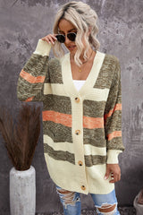 Striped Button Down Longline Cardigan with Pockets - Bakers Shoes store