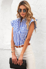 Striped Buttoned Ruffled Sleeve Blouse - Bakers Shoes store