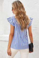 Striped Buttoned Ruffled Sleeve Blouse - Bakers Shoes store