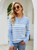 Striped Decorative Button Knit Top - Bakers Shoes store