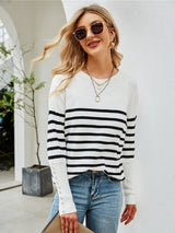 Striped Decorative Button Knit Top - Bakers Shoes store