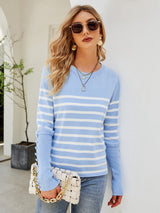 Striped Decorative Button Knit Top - Bakers Shoes store