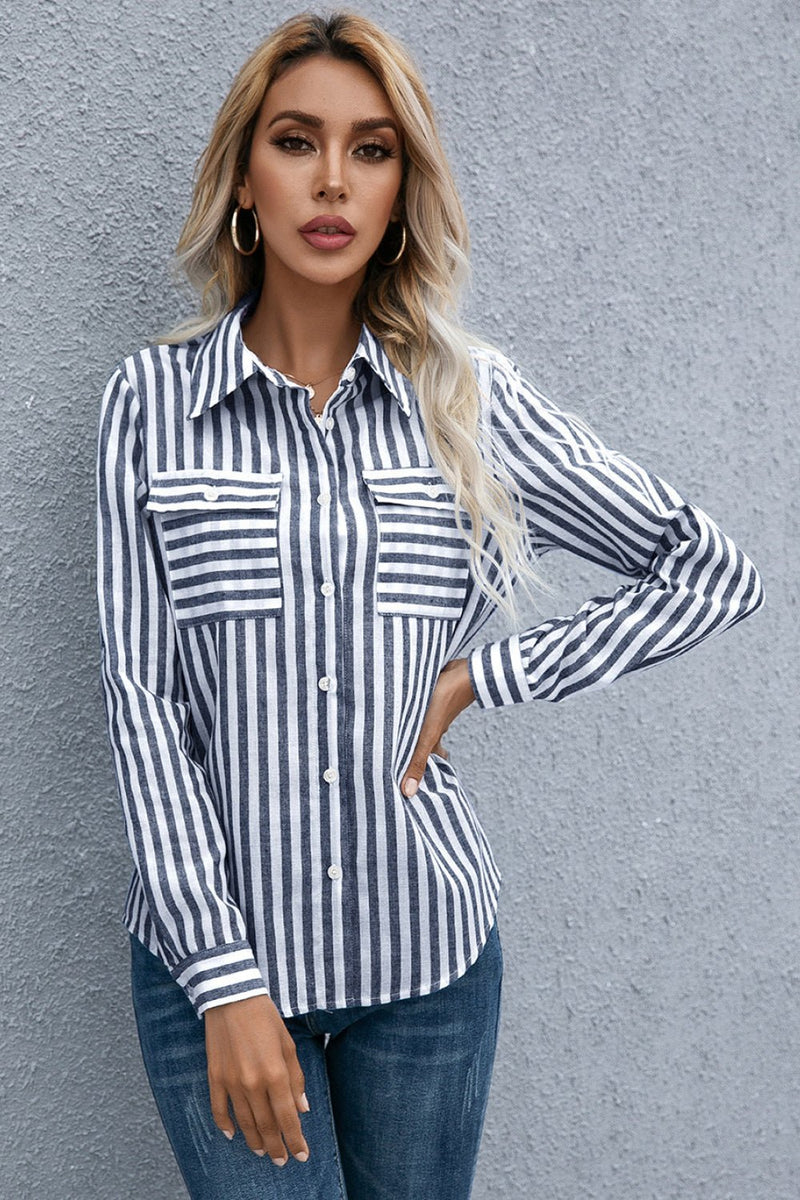 Striped Flap Pocket Button Down Shirt - Bakers Shoes store