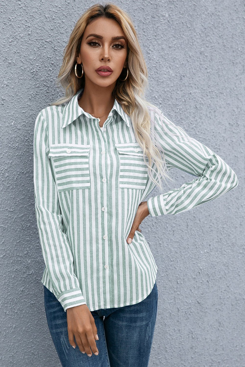 Striped Flap Pocket Button Down Shirt - Bakers Shoes store