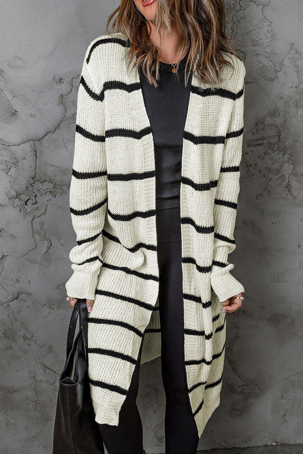 Striped Open Front Rib-Knit Duster Cardigan - Bakers Shoes store